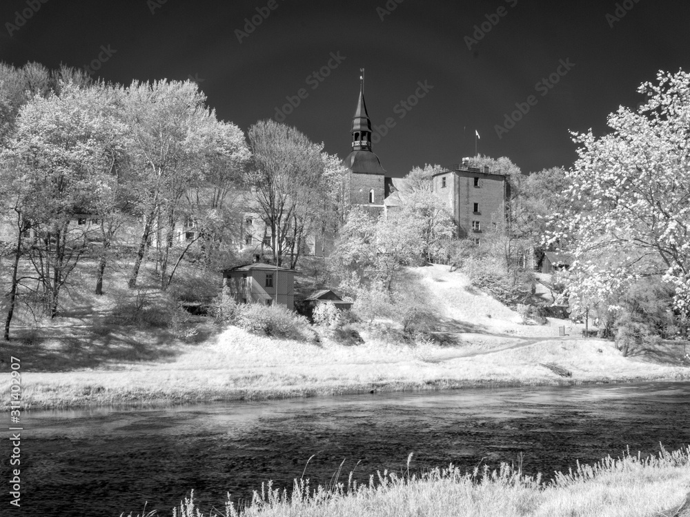 infrared photography, landscape with river