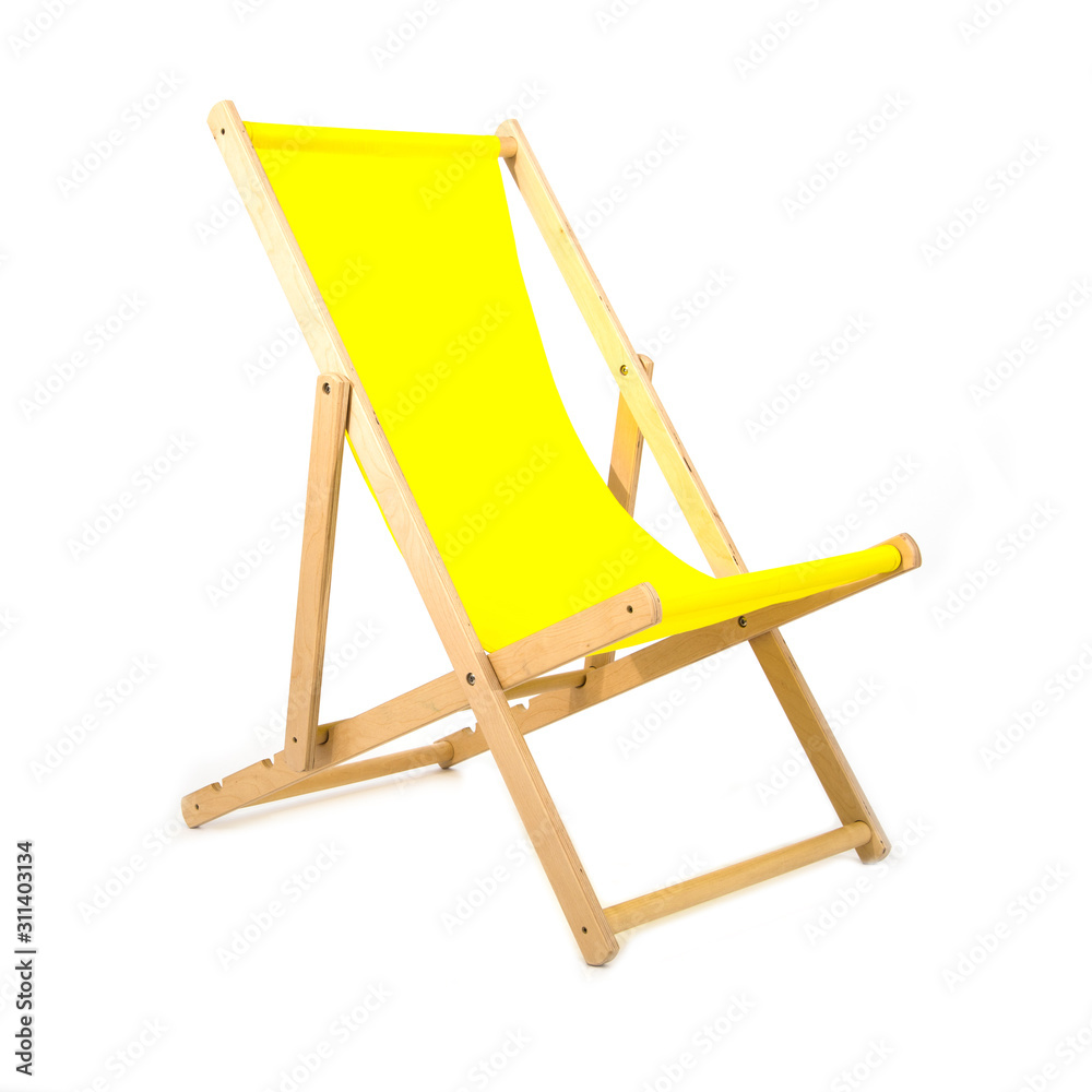 Yellow wooden folding chair isolated on white