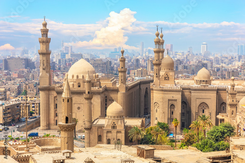 The Mosque-Madrassa of Sultan Hassan and Cairo buildings in the background, Egypt