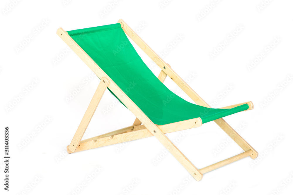 Green wooden folding chair isolated on white