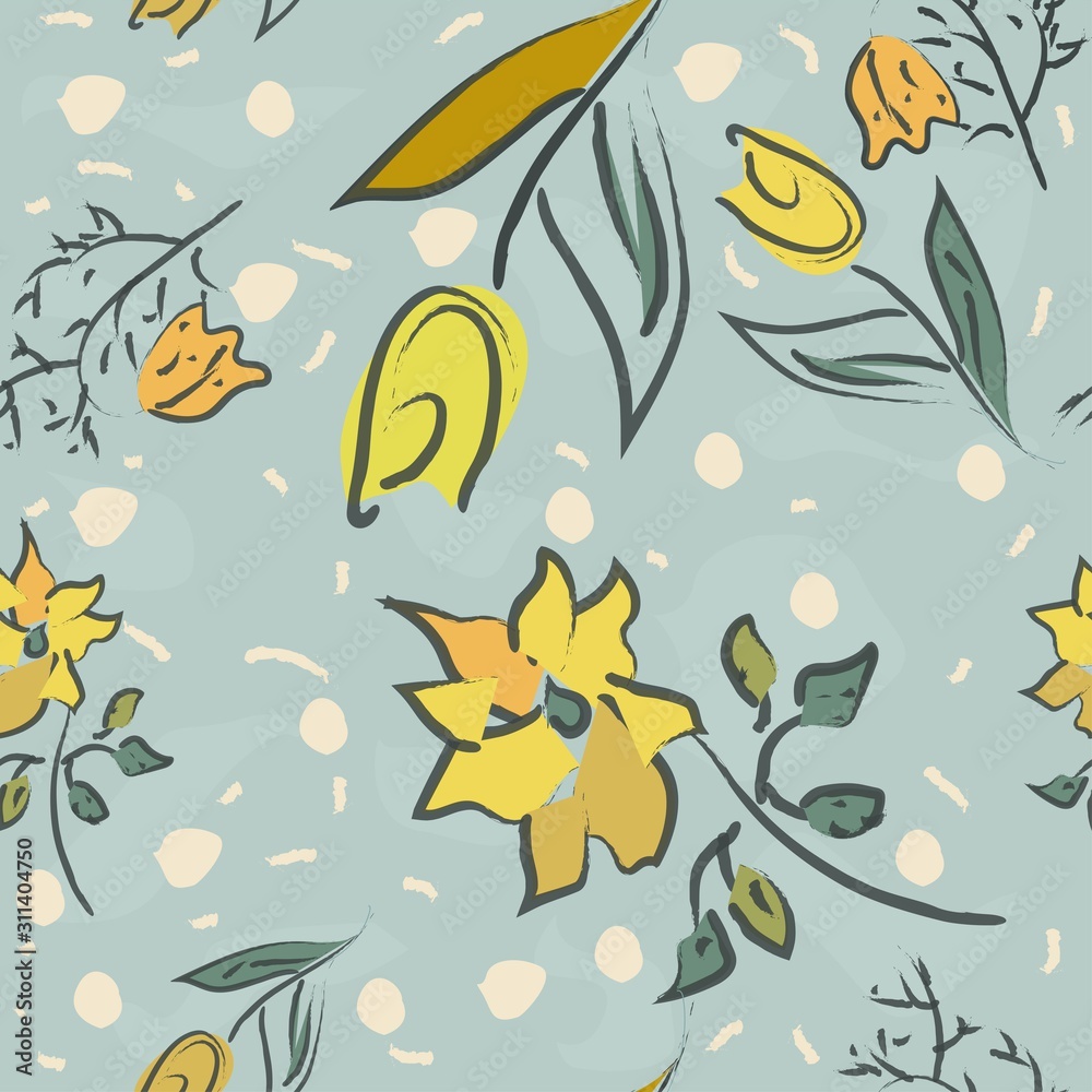 Floral Seamless Pattern. Hand Drawn.