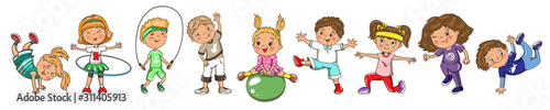Children playing sports. Vector summer, spring activity.