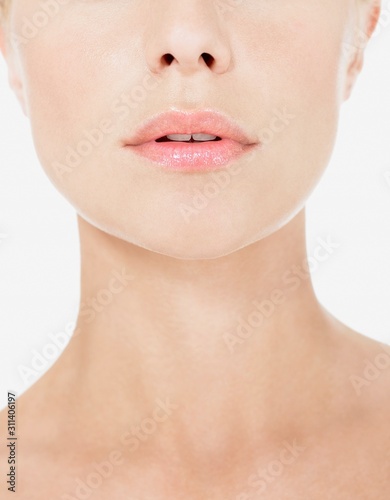 Closeup Of Pink Lips And Neck