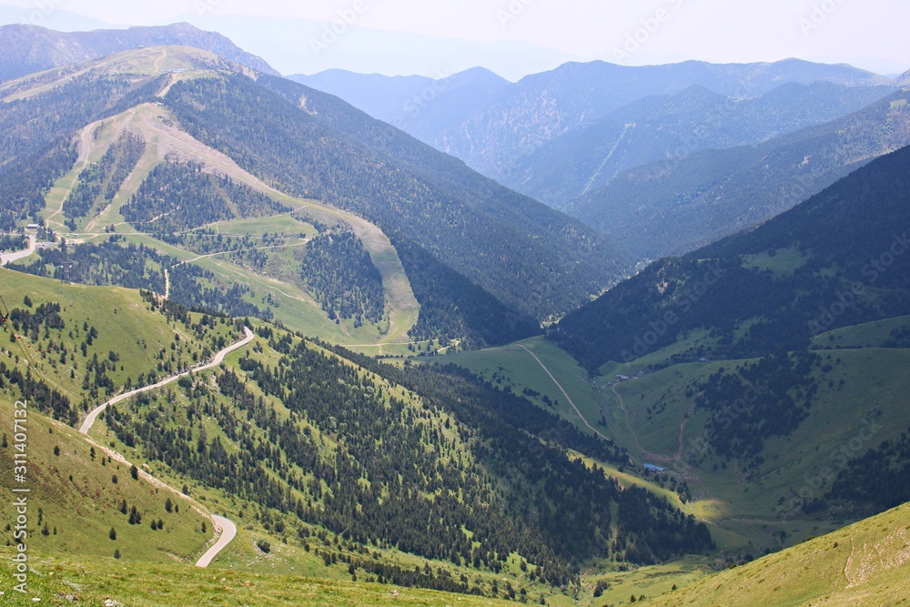 Beautiful panorama to the top of the Pyrenees mountains on a sunny day