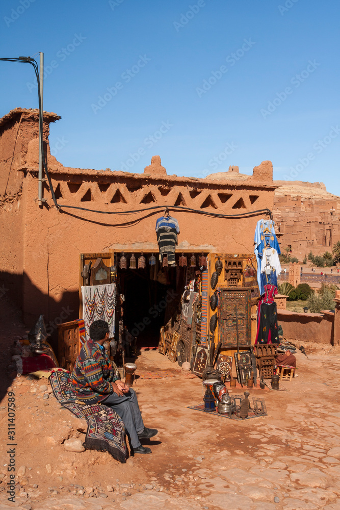 Street markets on the way to the fortified Aït Benhaddou, Morocco