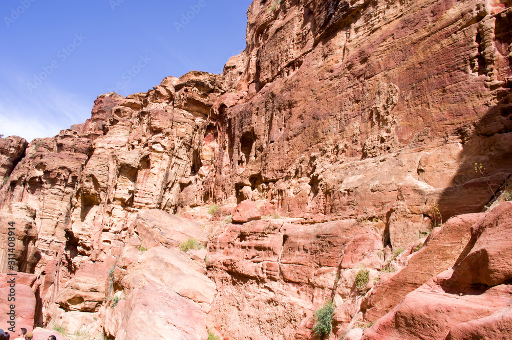 Rock formations in the desert in Petra, Jordan