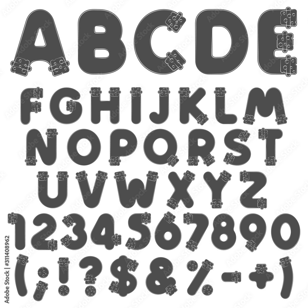 Alphabet, letters, numbers and symbols from vials, tubes with corks. Set of isolated black and white objects on a white background. Alphabet, letters, numbers and symbols from vials, tubes with corks. Set of isolated black and white objects on a white background.