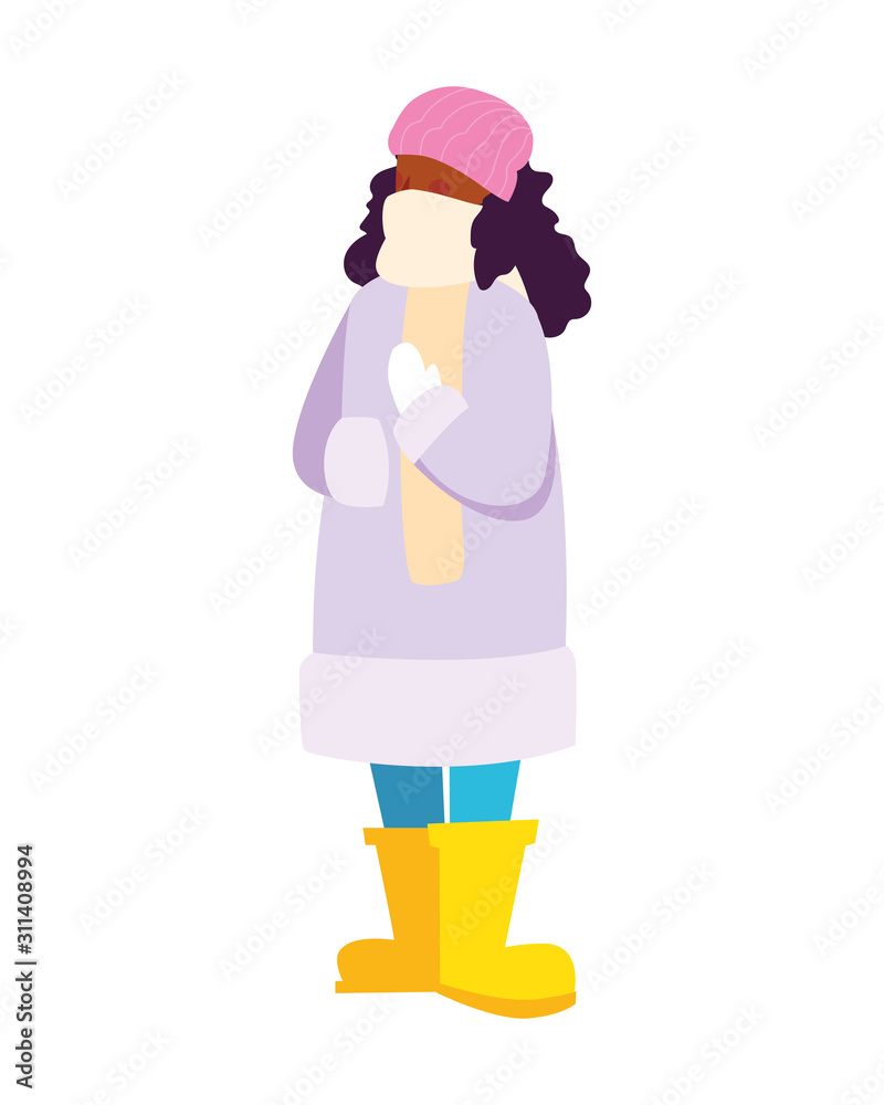 woman standing with winter clothes on white background woman standing with winter clothes on white background