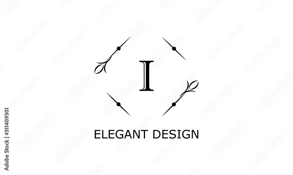 Monogram with elegant letter I. Vector logo on a white background. Floral logo Monogram with elegant letter I. Vector logo on a white background. Floral logo