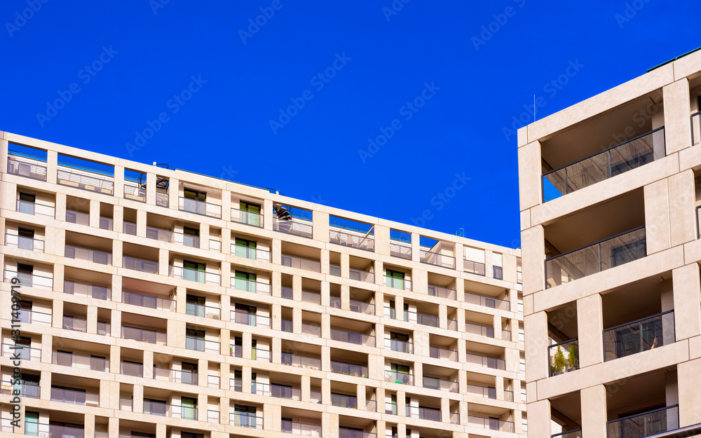 Modern residential apartment flat house exterior of Vienna reflex Modern residential apartment flat house exterior of Vienna reflex