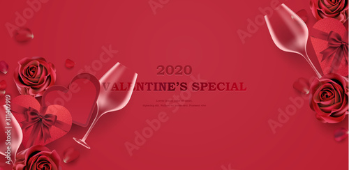 Red elegant luxury romantic valentine's day background frame vector illustration