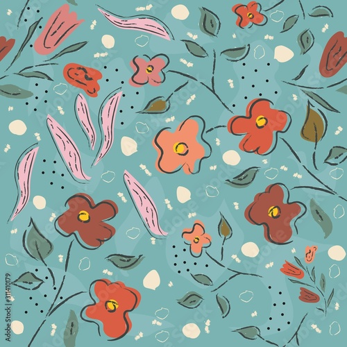 Seamless Floral Pattern. Hand Drawn. Vector Illustration