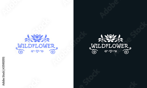 Minimalist line art Wild flower logo. This logo icon incorporate with flower and brand name in the creative way.