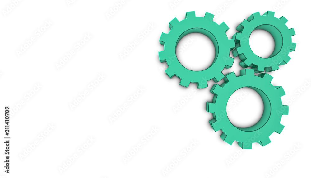 Gears Banner - Aquamarine Metallic 3D Illustration - Isolated On White Background