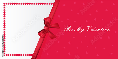 Valentine's Day greeting card, banner, poster, flyer with pink hearts, ribbon and text. Elegant vector illustration on  isolated background
