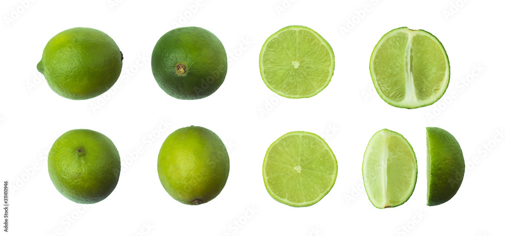 lime fruit set isolated on white background. Clipping Path