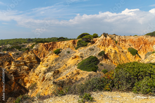 Yellow cliffs and blue sky panorama at shot at bright day 