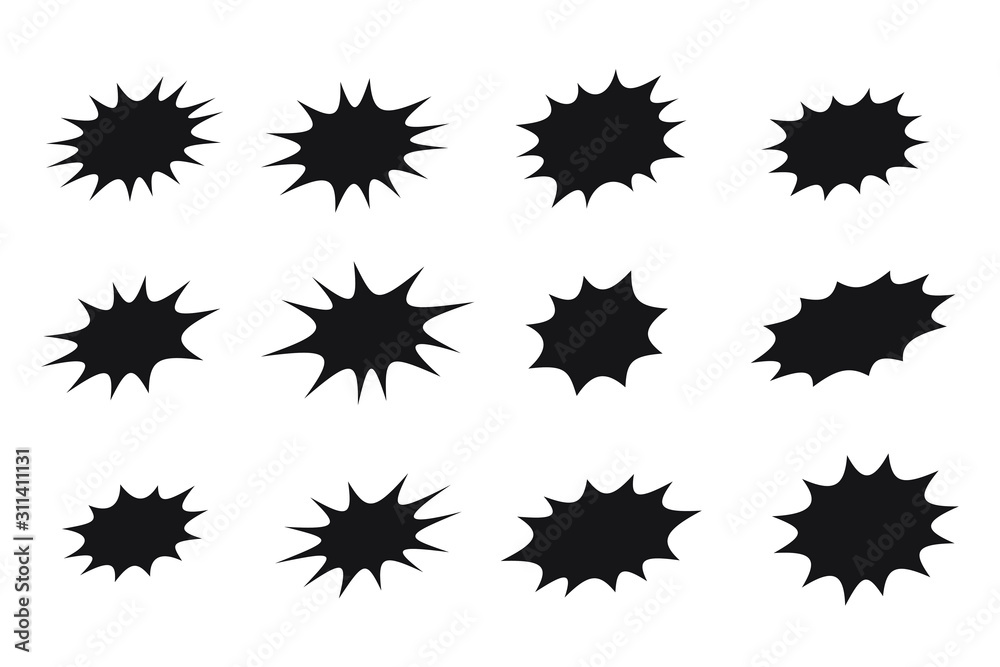 Splash star icon set in flat style. Set of explosion background for a ...
