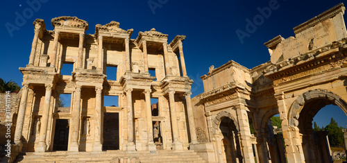 Library of Celsus and Mazaeus and Methridates gates to the Tetrogonos Agora of Ephesus Turkey photo