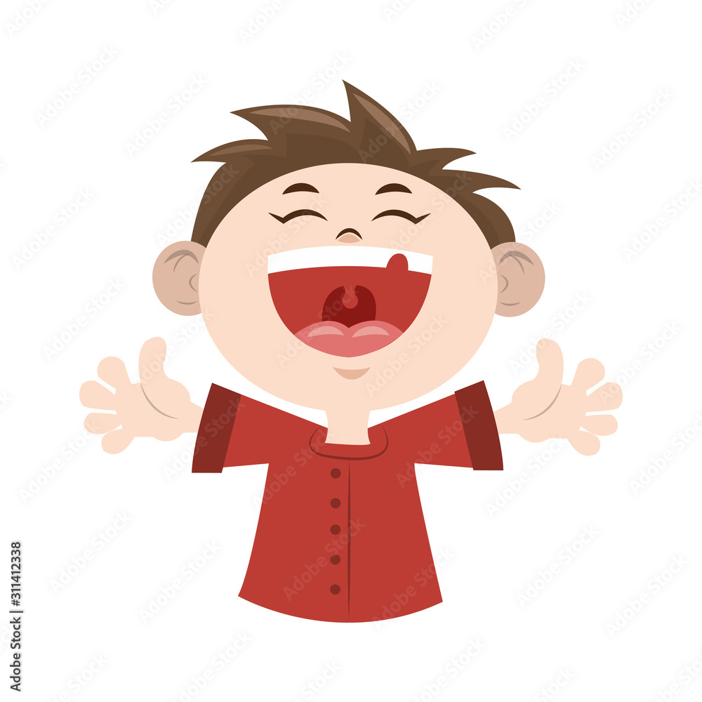 Cartoon happy boy laughing icon