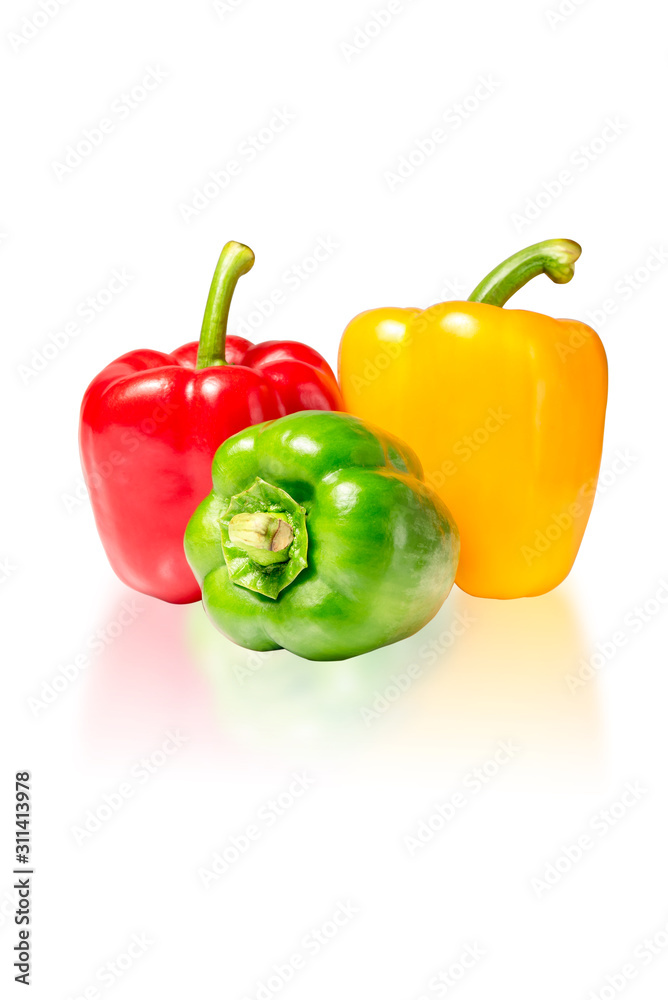 Three bell peppers on white background