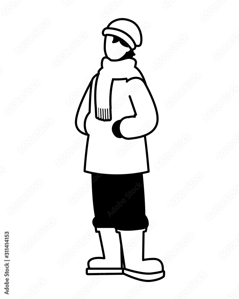 man standing with winter clothes on white background man standing with winter clothes on white background