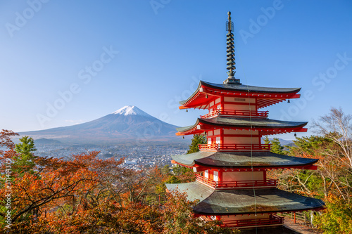 Fuji with Chureito Pagoda in autumn, Fujiyoshida, Japan
