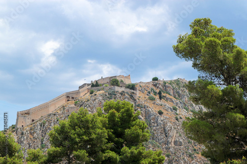 View to the Palamidi fortress on the rock, Nafplio, Peloponnese, Greece