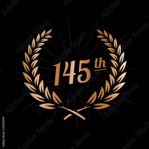 145 years anniversary design template. One hundred forty fifth anniversary celebration logo. Vector and illustration.