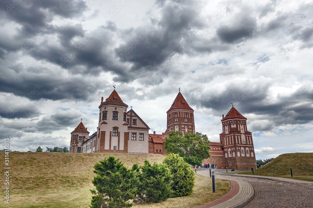 Naklejka premium Mir, Belarus - May 8, 2019: Mir Castle Complex in Belarus, UNESCO World Heritage.