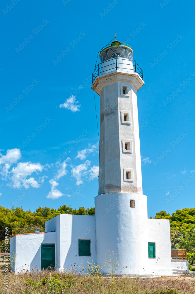 Possidi lighthouse. Near Possidi cape (Miti beach) there is an old lighthouse, built in 1864. Ιts height is 14,5 meters and the height of its light is 23 meters.