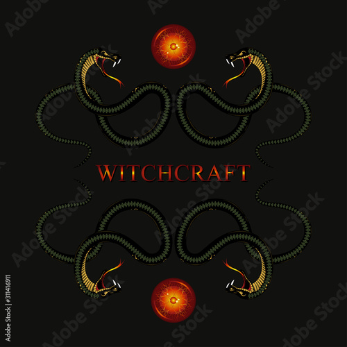 Vector image of a poisonous snake with a magic ball.