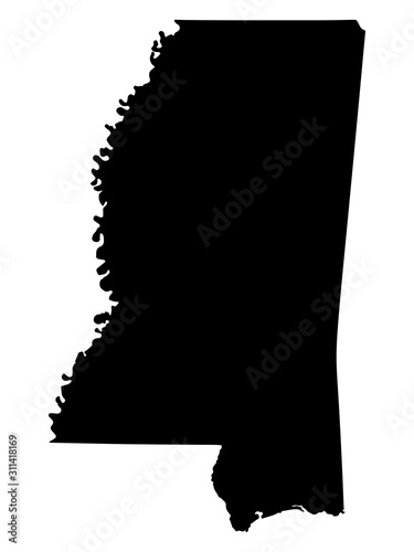 Vector Map Silhouette of the United States of America State Mississippi