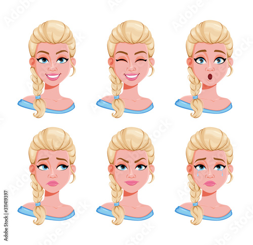 Face expressions of blonde woman, set