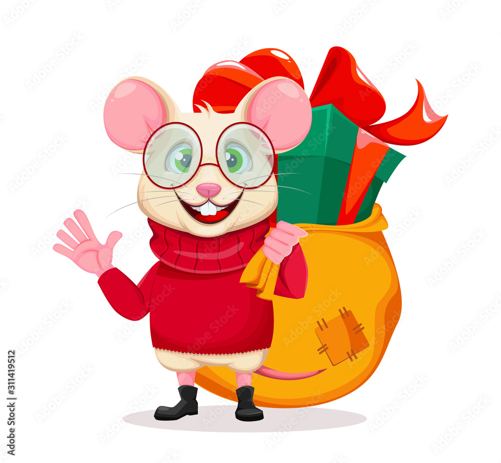 Merry Christmas and Happy New Year. Funny rat Merry Christmas and Happy New Year. Funny rat