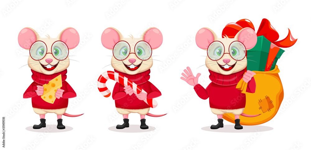 Naklejka premium Merry Christmas and Happy New Year. Funny rat