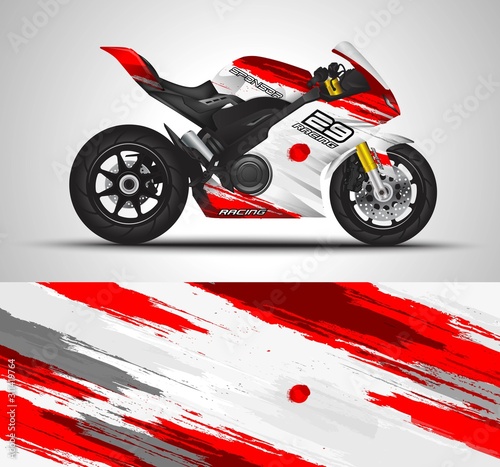 Racing motorcycle wrap decal and vinyl sticker design. Concept graphic abstract background for wrapping vehicles, motorsports, Sportbikes, motocross, supermoto and livery. Vector illustration.