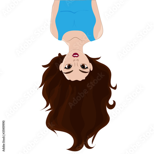 Girl hanging upside down. Vector art