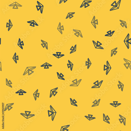 Blue line Hang glider icon isolated seamless pattern on yellow background. Extreme sport. Vector Illustration