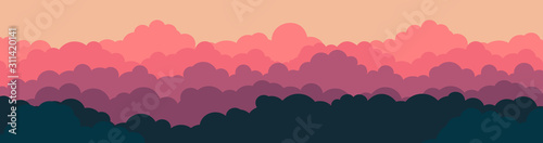 Sky and Clouds Background. Stylish design with a flat poster, flyers, postcards, web banners. Cartoon simple design style. Isolated Object. Wide size. Vector illustration.