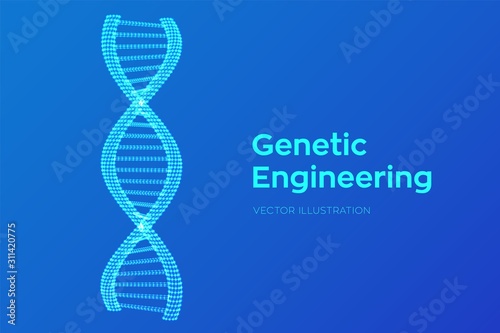 DNA sequence in hands. Wireframe DNA molecules structure mesh. DNA code editable template. Science and Technology concept. Vector illustration.