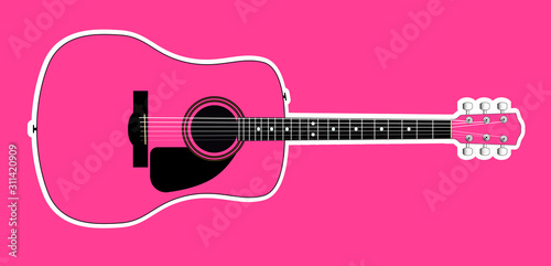 Pink Acoustic Guitar Over Pink Background