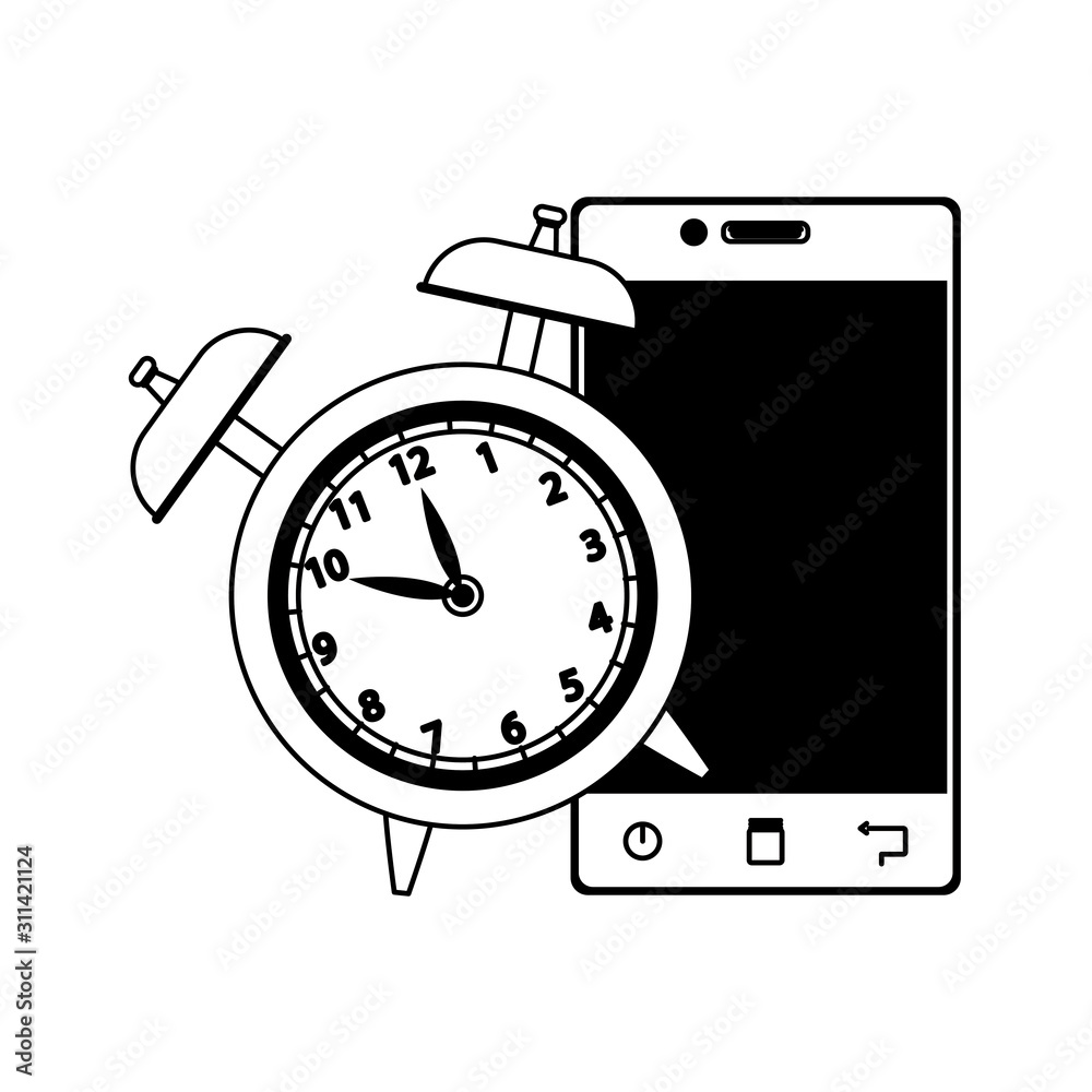 alarm clock with smartphone device, flat design alarm clock with smartphone device, flat design