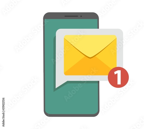 Email notification concept. New email on the smartphone screen. Vector illustration in flat style.