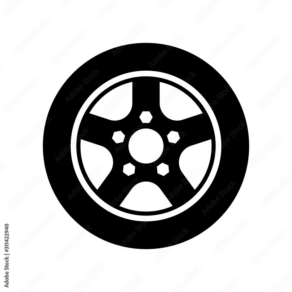 Fototapeta premium Car wheel icon. Vector image isoded on a white background.