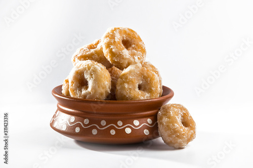 Indian Traditional Sweet Food Balushahi on a white background photo