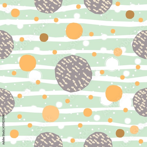 Cute Seamless Pattern with colorful ball on paper background with stripes. Hand Drawn.