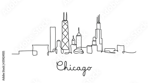 One line style Chicago City skyline. Simple modern minimaistic style vector.