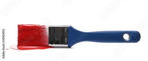 Paintbrush with red dye isolated on white background