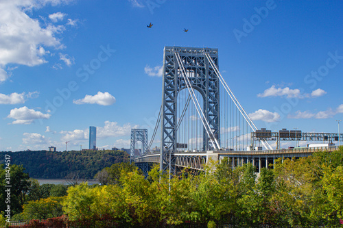View from bike line below George Washington Bridge tower